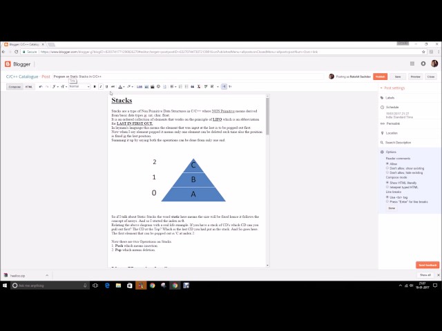 Program on Static Stacks in C/C++
