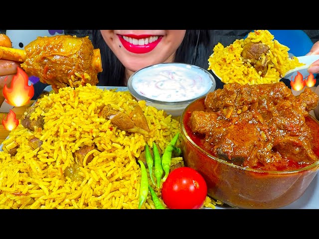 ASMR MUTTON PULAO, SPICY MUTTON CURRY, RAITA MUKBANG MASSIVE Eating Sounds
