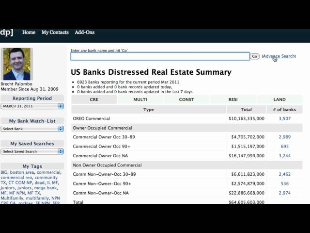 Find Banks with REO and Non Performing Notes