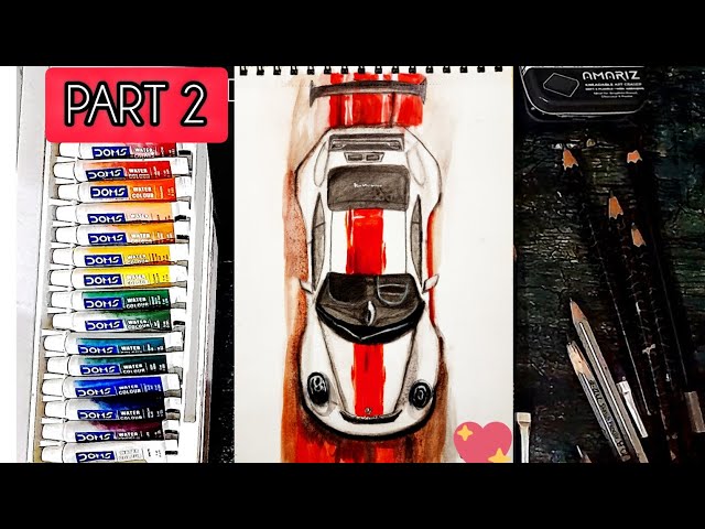 Watercolor Porsche Car Painting Tutorial | Final Details & Finished Result 🚗🎨 | Part 2