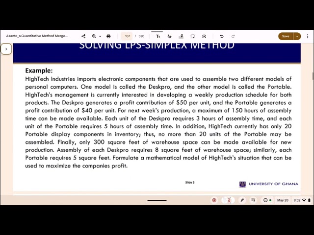 Recap on the Formulation of  linear programming model and Interpretation of  the Sensitivity Report