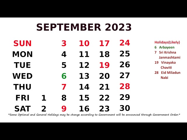 September Calendar 2023