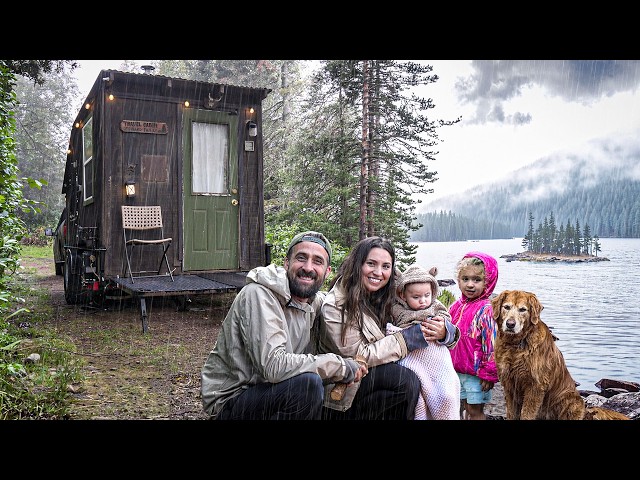Cold Rainy Day in a ROLLING CABIN on a Wild Lake!