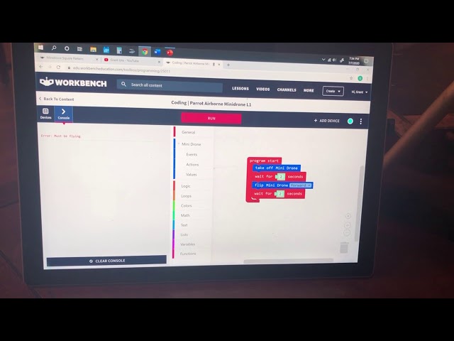 Parrot Mambo Minidrone Workbench Forward Flip Programming