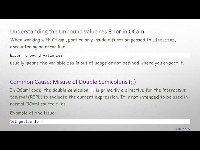 Fixing the Unbound value res Error in OCaml List.iter Usage
