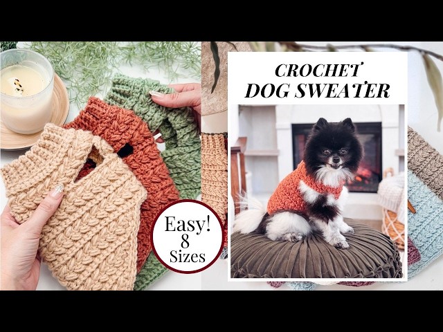 Wheat Stitch™ Dog Sweater Crochet Pattern in 8 Sizes - One piece top down construction
