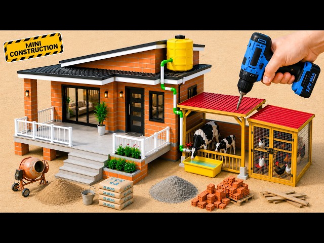 DIY Mini Farm Project With a Modern Brick House and Animal Barn | @MinMinTractor