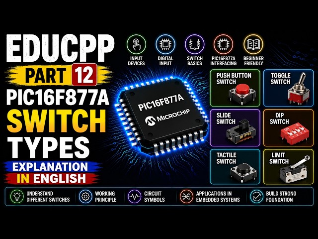 EDUCPP Part 12 PIC16F877A Switch Types Push Button, Toggle, DIP & Limit Switches Explained in Englis