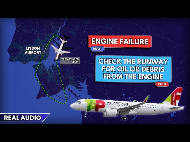 Engine failure after takeoff. Air Portugal Airbus A320neo returns to Lisbon Airport. Real ATC