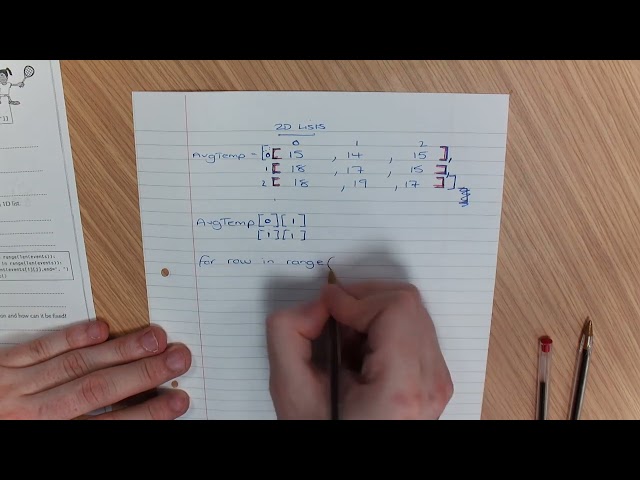 GCSE Computer Science - Python 2D List / 2D Array / Iteration