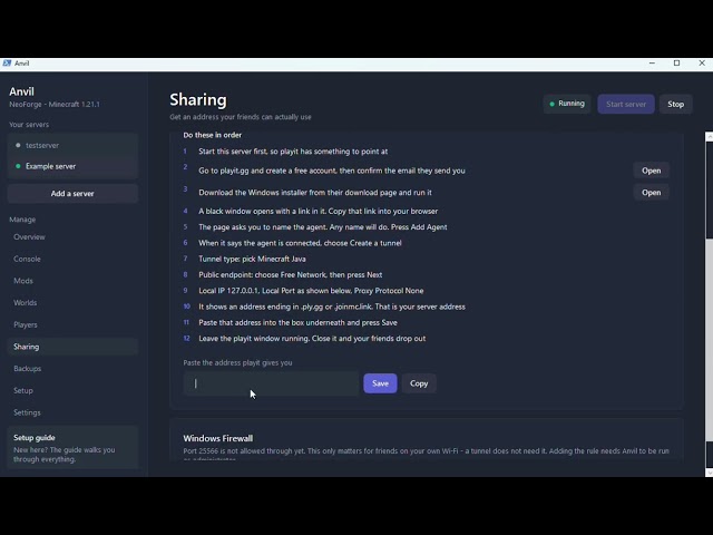 How to set up a server using anvil