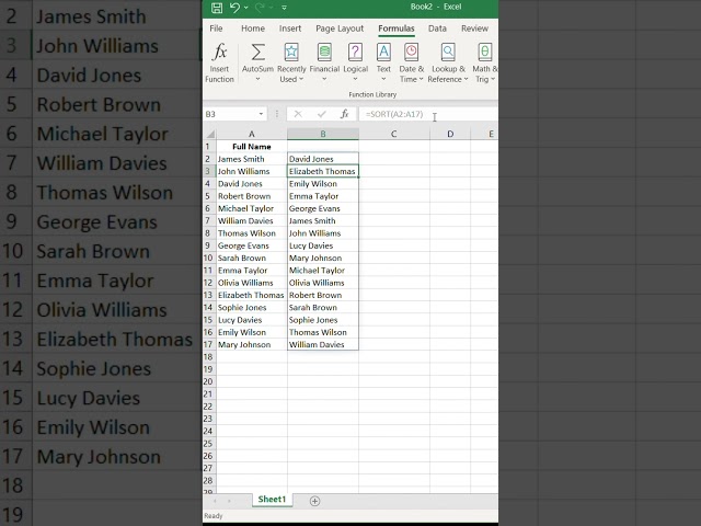 Sort function in Excel