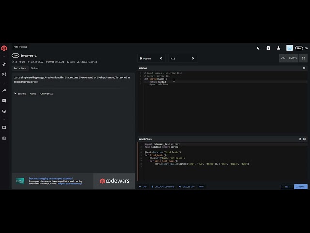 codewars python Sort arrays   1