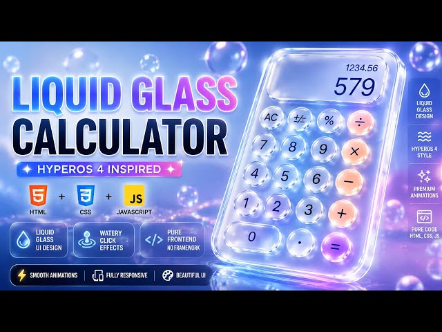 Build a 3D Liquid Glass Calculator 💧 | HyperOS 4 Inspired | HTML CSS JavaScript