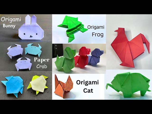 8 Easy Origami - Bunny - Frog - Crab - Dog - Rooster - Elephant - Cat - Turtle - Origami Artistry