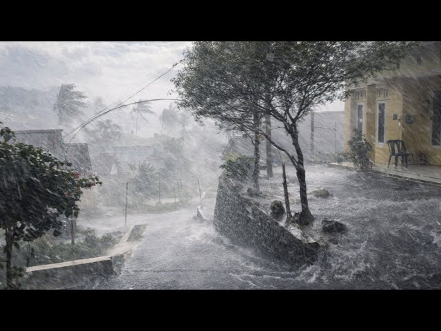 Rainstorm Walk in the Indonesia Village Life | ASMR Rain Sounds.