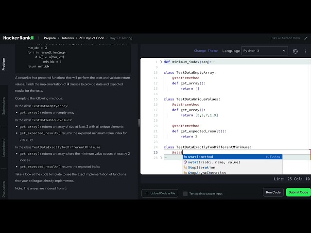 HackerRank Python 30 Days of Code - Day 27: Testing