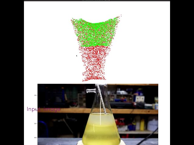 Computer vision for predicting 3D model of liquid inside transparent container from image as XYZ map
