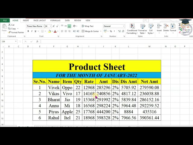 Product Sheet | Product sheet in excel | Ms excel tutorial in hindi | Excel tutorial for beginners