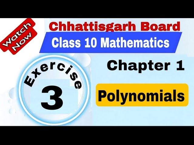 Chhattisgarh Board Class 10 Maths | Chapter 1 | Exercise 3 | Polynomials 