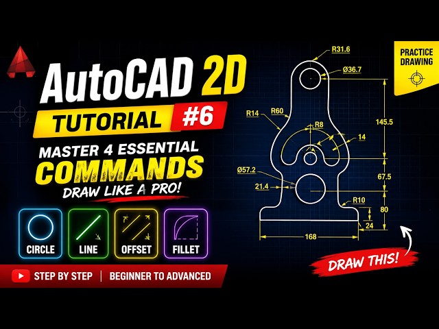 AutoCAD 2D Tutorial #6 | Practice Drawing Step by Step @sharmacad  #autocad #autocadtutorial