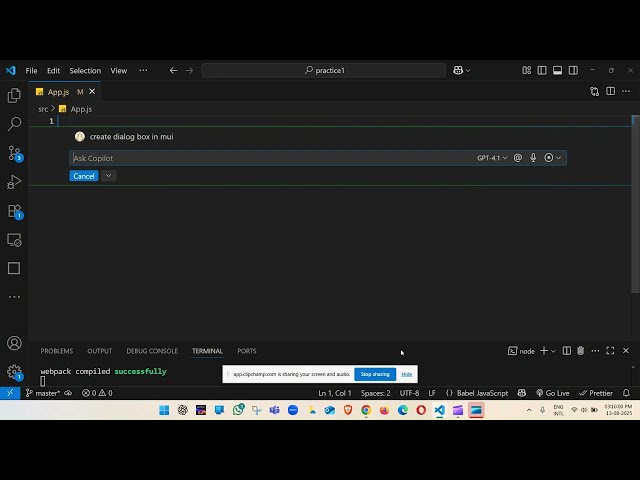 Mui dialog using Ai Chatbot Github Copilot