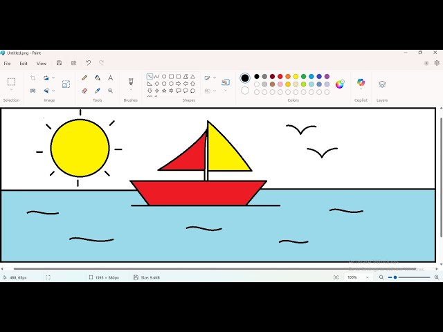 How to Draw a Boat in MS Paint | Easy Boat Drawing for Kids | MS Paint Art Tutorial