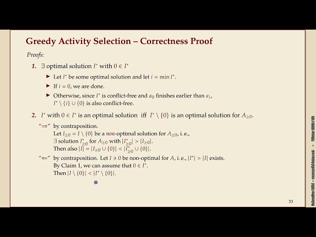 Effiziente Algorithmen (Winter 2025-26) 11-7 Greedy Activity Selection