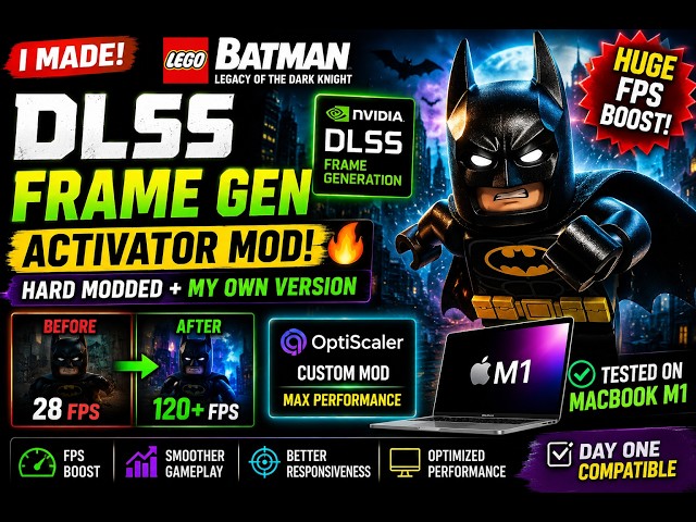 LEGO Batman 😱 DLSS FRAME GEN MOD + MacBook M1 TEST 🚀 HUGE FPS BOOST!