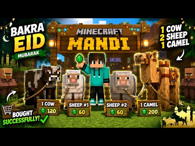 Minecraft Bakra Eid Market 🐄🐑 Finally I Bought 1 Cow 2 Sheep & 1 Camel!