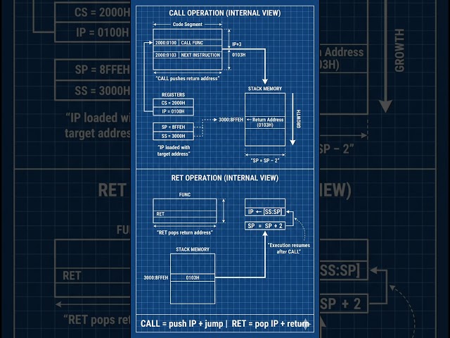 CALL & RET Explained Internally | How CPU Uses Stack to Return