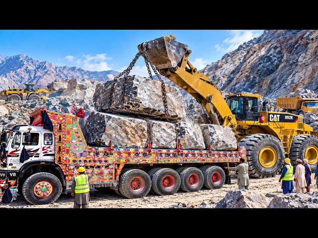 Huge Mountain Rocks Loaded onto Giant Trucks | Amazing Journey to Marble Factory