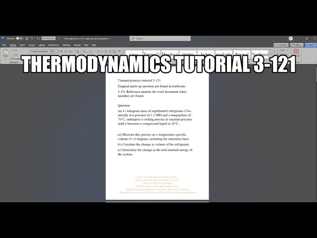 Thermodynamics made up question 3-121 An 11-kilogram mass of superheated refrigerant-134a initially