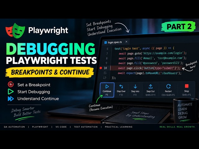 How to Debug Playwright Tests in VS Code | Breakpoints & Continue | Part 2