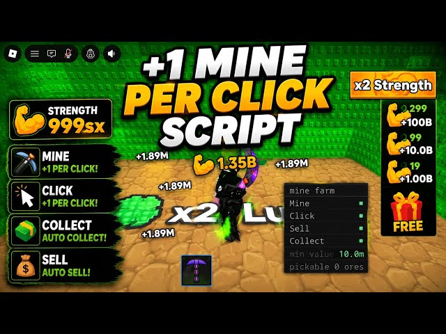 +1 Mine per Click Script - NO KEY | Auto Mine, Auto Click, Auto Collect, Auto Sell