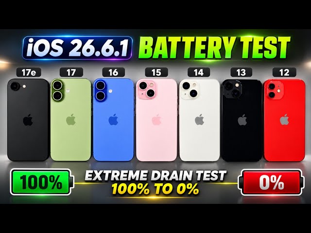 iPhone 17e vs 17 vs 16 vs 15 vs 14 vs 13 vs 12 - 100% to 0% Battery Test!