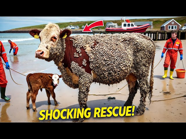 Rescuers Saved a Mother Cow Injured by Millions of Barnacles