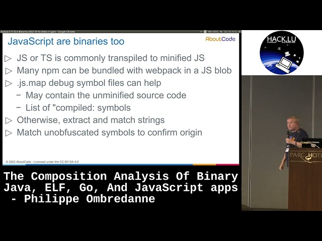 Hack.lu 2023: The Composition Analysis Of Binary Java, ELF, Go, And JavaScript Apps by P. Ombredanne