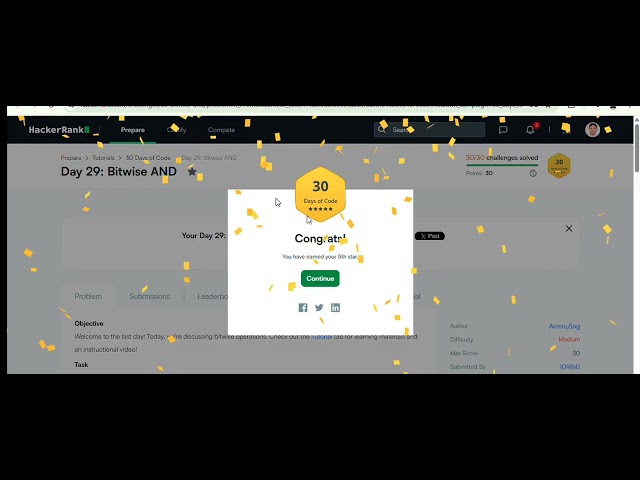 HackerRank's 30 Days of Code Challenge Completed!