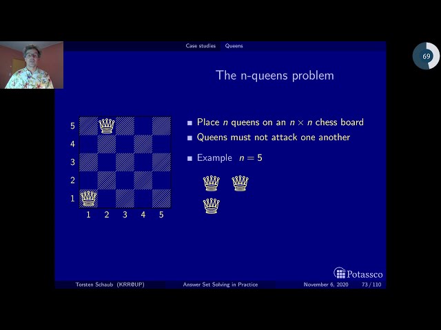 Answer set solving in practice, modeling, cases (queens)