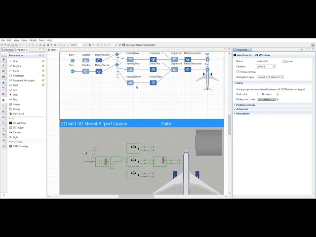 Airport Queueing AnyLogic Model