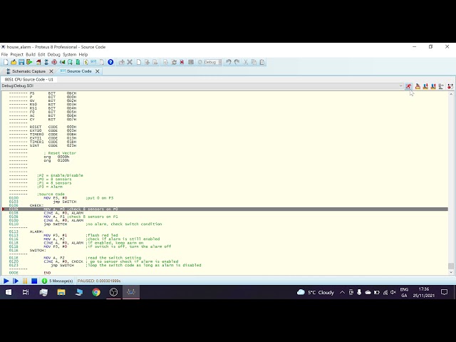 House Alarm Program - 8051 - Assembly Language - Proteus 8