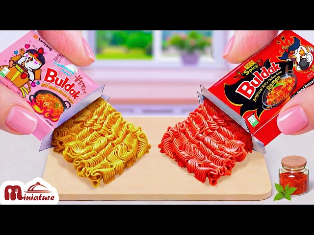 Best Korean Food 🌶️ How To Make Spicy Korean Ramen VS Pink Samyang Noodles | ASMR Cooking Mini Food