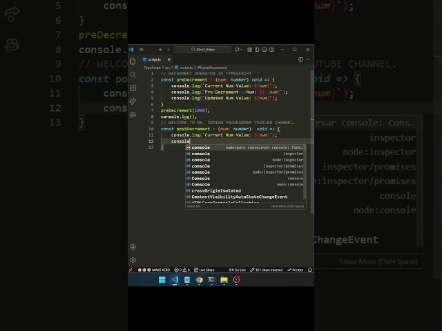 decrement operator in typescript | day - 81 #coding #programming #ai #youtubeshorts #subscribe