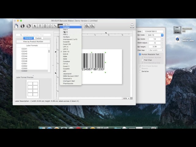 Create sequential barcodes with the visible serial number next to it