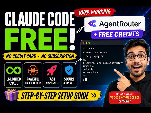 Claude Code FREE in 2026 🔥 | Setup with AgentRouter + Free Credits