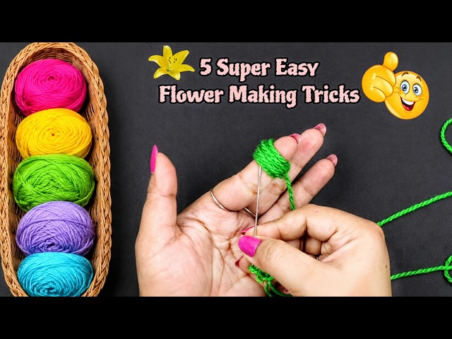 5 Easy Woolen Flower Making Trick 🌸 | DIY Woolen Flower Making Tutorial | Easy Craft Idea