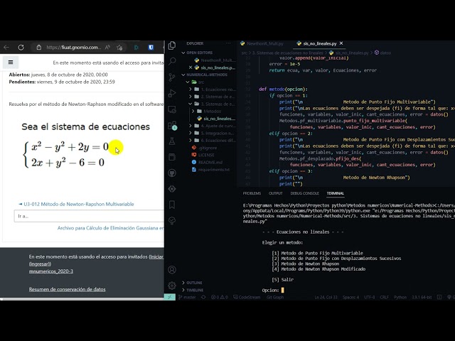 SISTEMAS DE ECUACIONES NO LINEALES EN PYTHON