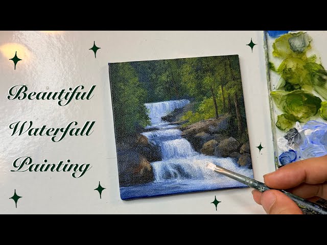 Painting a Magical Waterfall in a Forest / Acrylic Painting tutorial for beginners