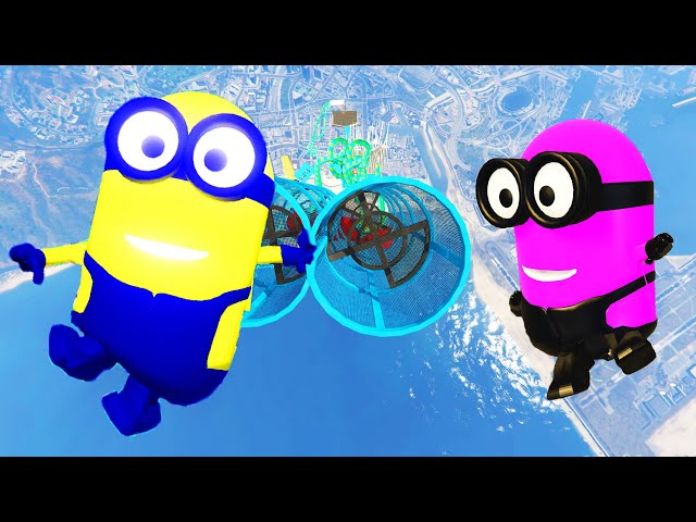 GTA 5 Rainbow Minions Water Slide Challenge (Fails & Ragdolls) #2